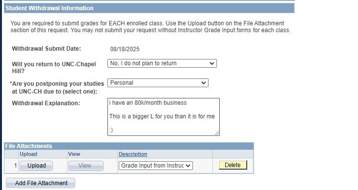 UNC withdrawal form
